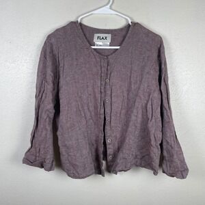 FLAX Linen Button Front Cardigan Top Purple Speckled Small